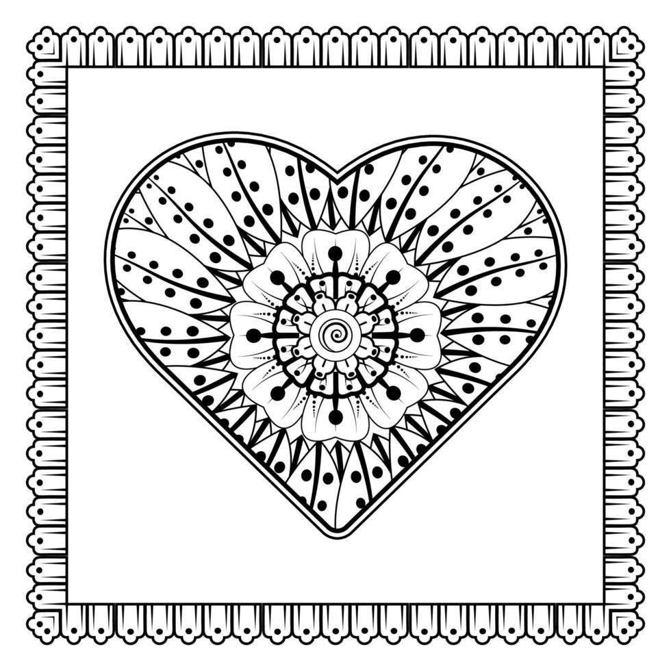 fiore mehndi con cornice a forma di cuore. decorazione in etnico orientale, ornamento scarabocchio. vettore