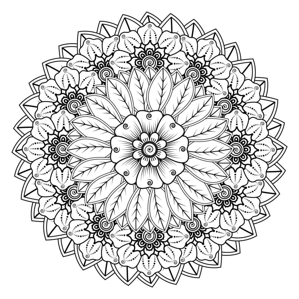 motivo circolare a forma di mandala per henné, mehndi, tatuaggio, decorazione. ornamento decorativo in stile etnico orientale. pagina del libro da colorare. vettore