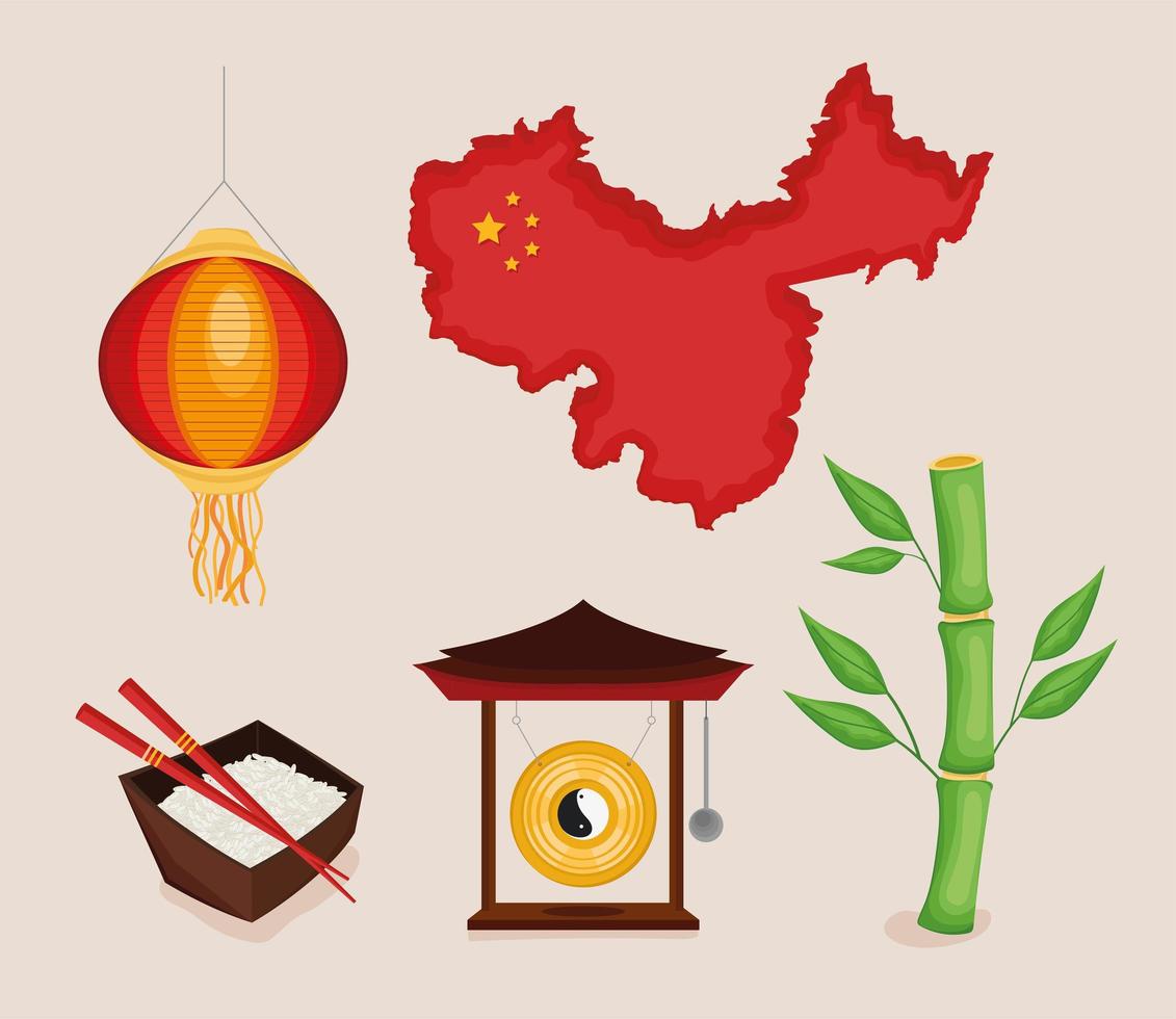 cinque icone della cultura cinese vettore