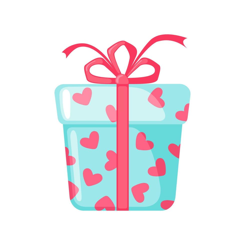 confezione regalo con cuori rosa isolati su sfondo bianco. concetto di amore. icona della confezione regalo. illustrazione vettoriale. vettore