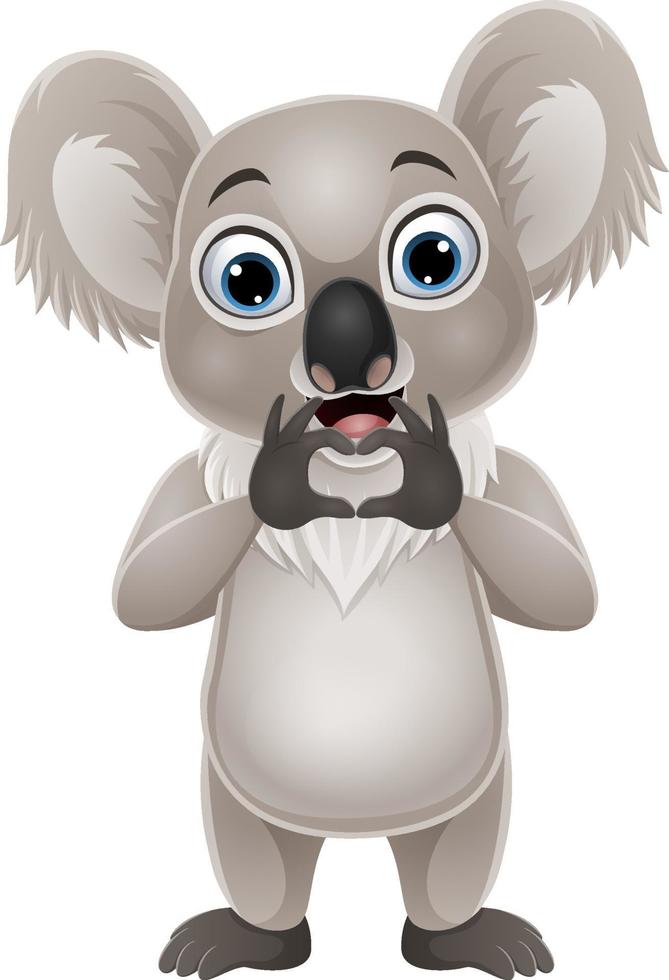 piccolo koala del fumetto che fa il gesto del cuore della mano vettore