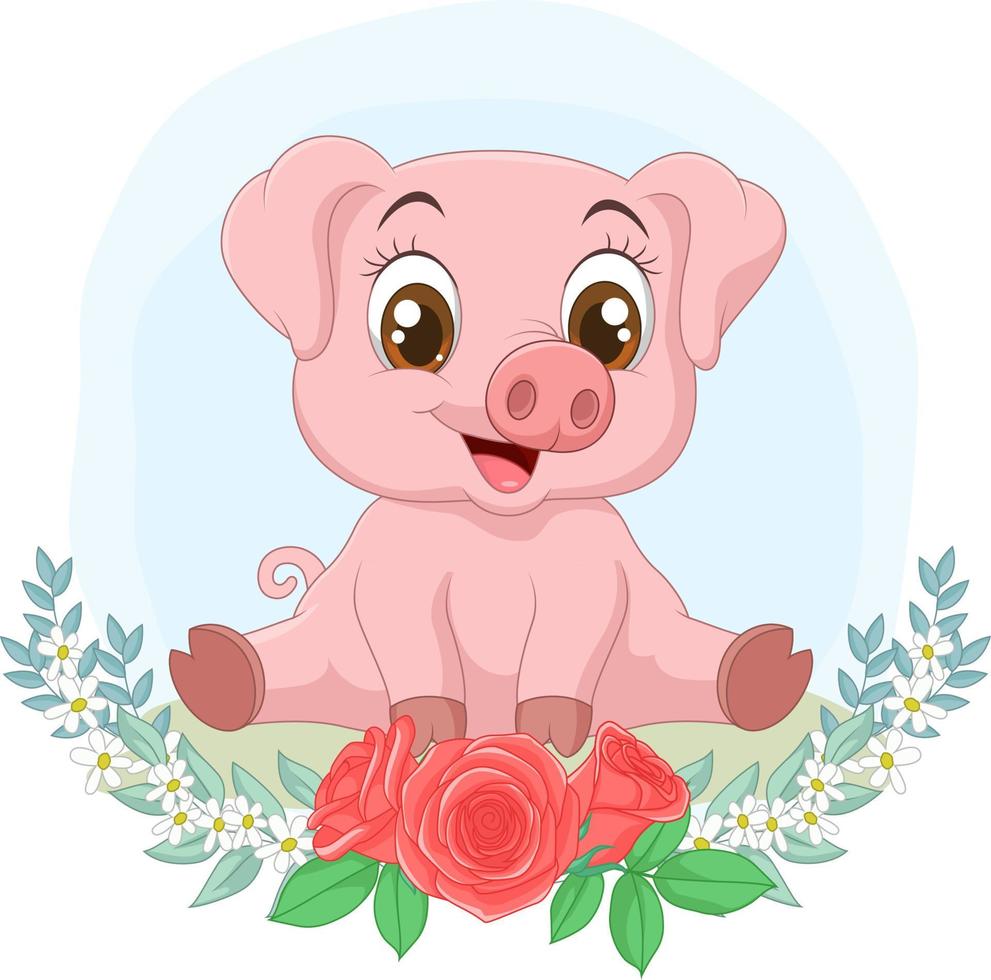 cartone animato bambino maiale seduto vettore