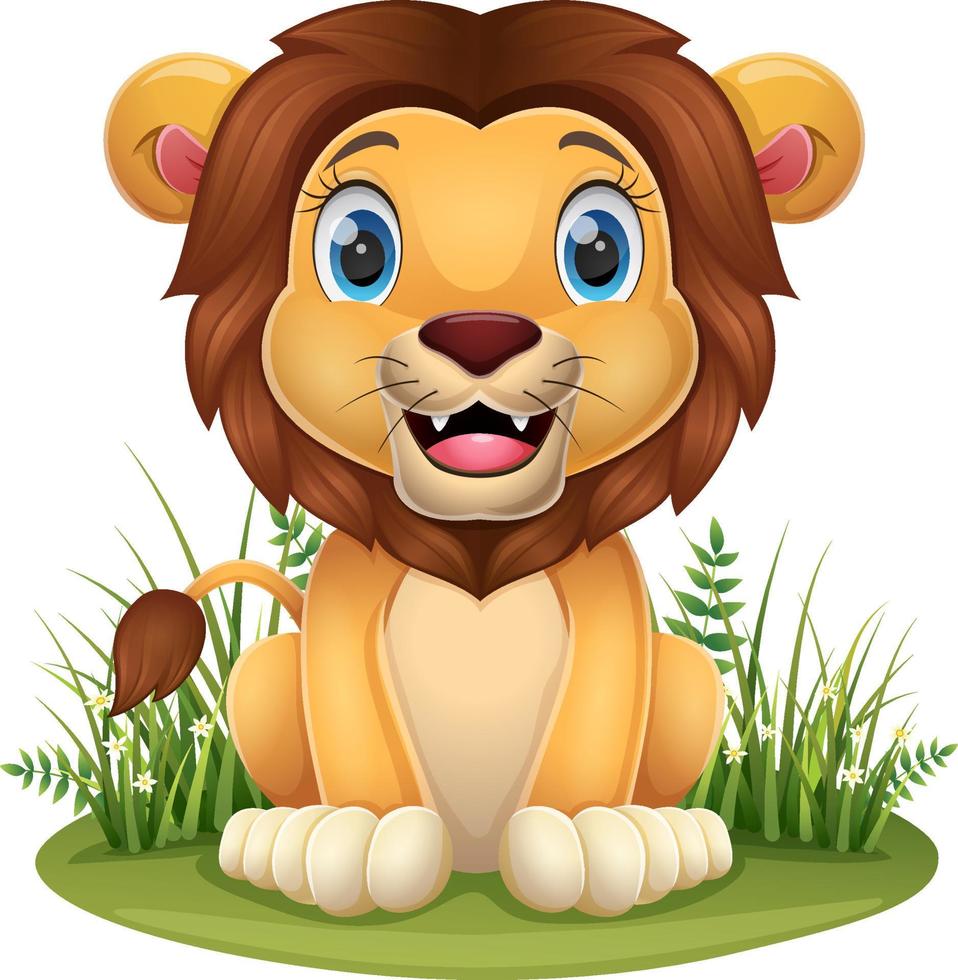 simpatico cartone animato leone bambino seduto vettore