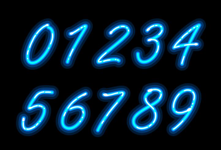 Carattere alfabeto neon nei numeri blu vettore