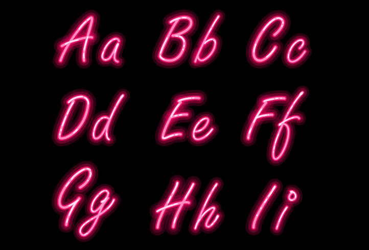Fonte di alfabeto al neon nella parte 1 di colore rosa vettore
