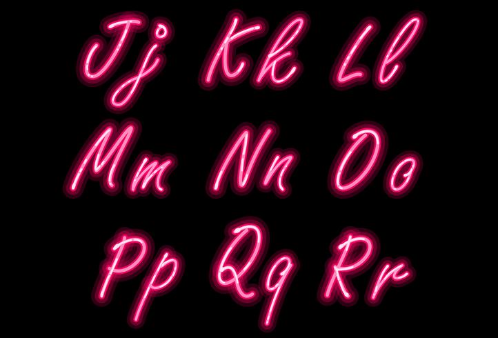 Fonte di alfabeto al neon nella parte 2 di colore rosa vettore