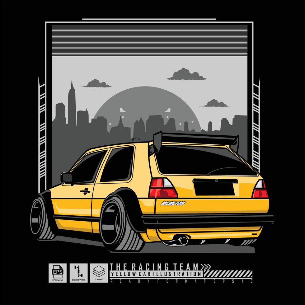 illustrazione di auto gialla con sfondo nero.eps vettore