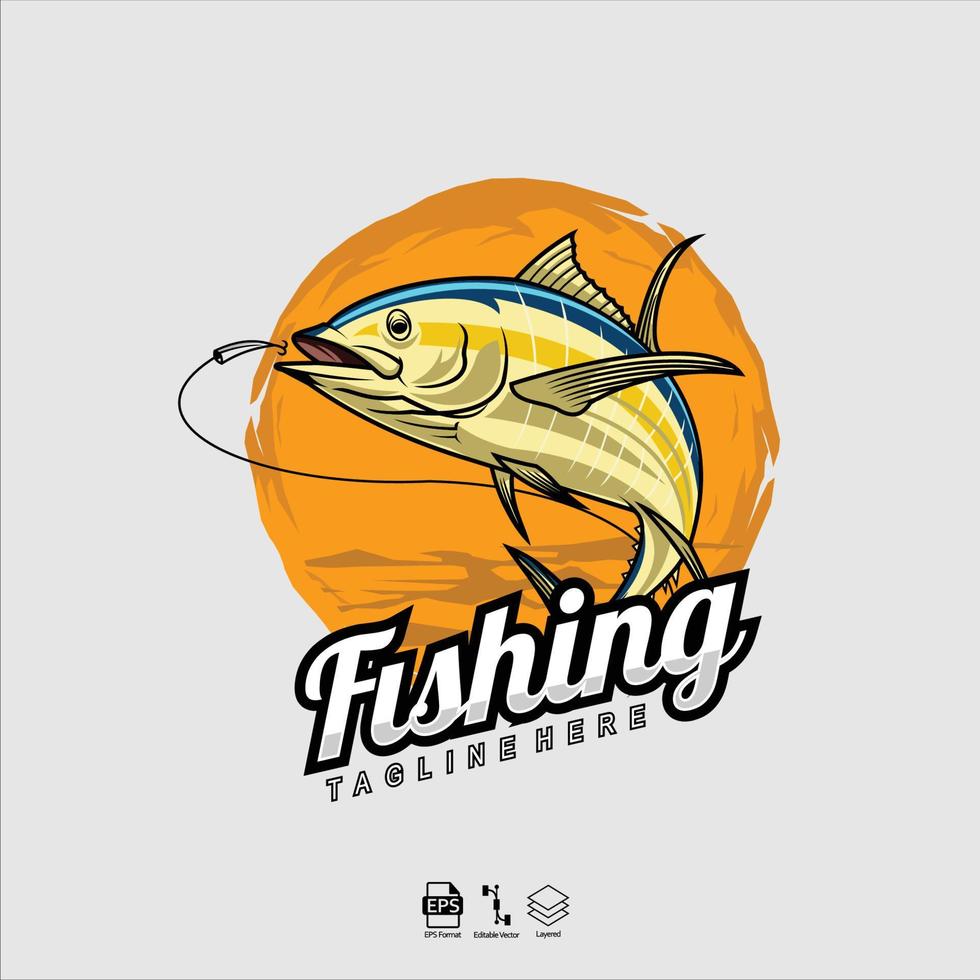 modello di logo di pesca con sfondo grigio.eps vettore