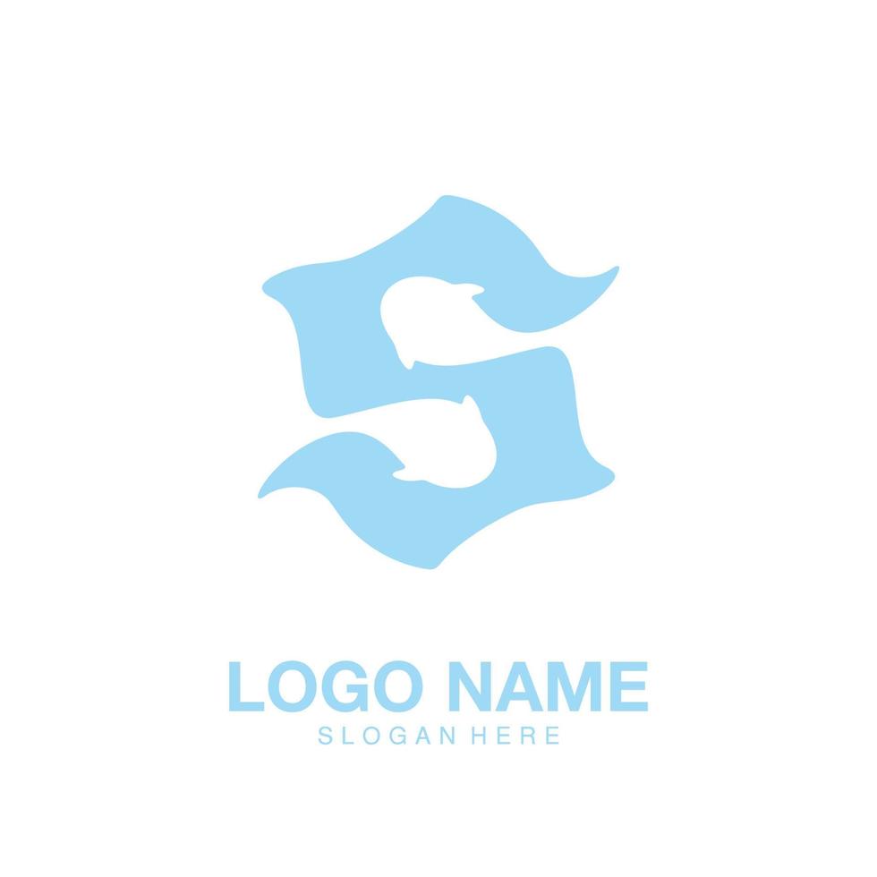 logo lettera s pesce icona minimalista simbolo vettore design piatto