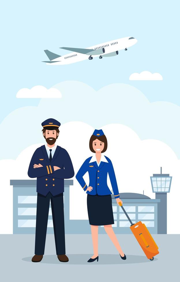 pilota e hostess in aeroporto. personale dell'aeroplano vettore