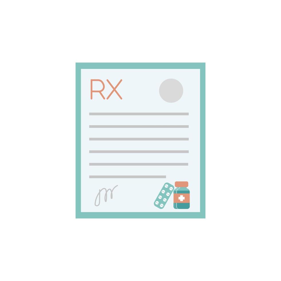 prescrizione medica blanc, icona del modulo rx piatto, isolata su sfondo bianco vettore