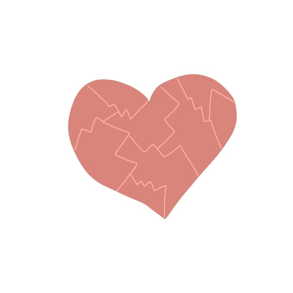 forma isolata cuore rosso rotto. simbolo d'amore del mosaico come pezzi di vetro in frantumi. elemento di design per le vacanze di san valentino. vettore eps10.