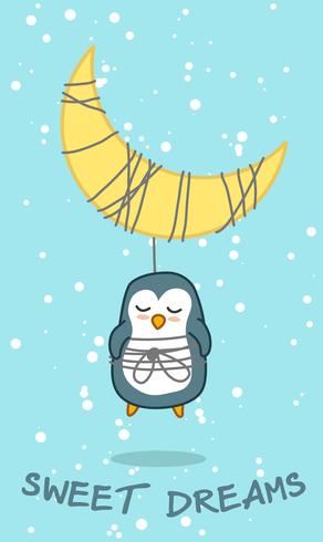 Pinguino e luna in dolce sogno tema. vettore