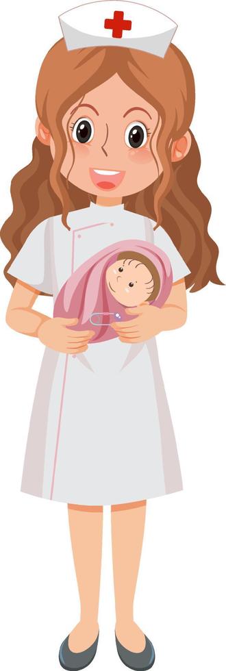 un'infermiera carina che tiene in braccio un neonato vettore