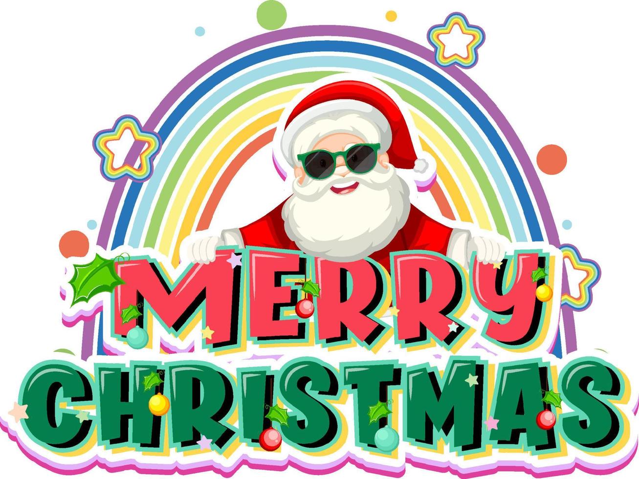 banner di buon natale con babbo natale e arcobaleno vettore