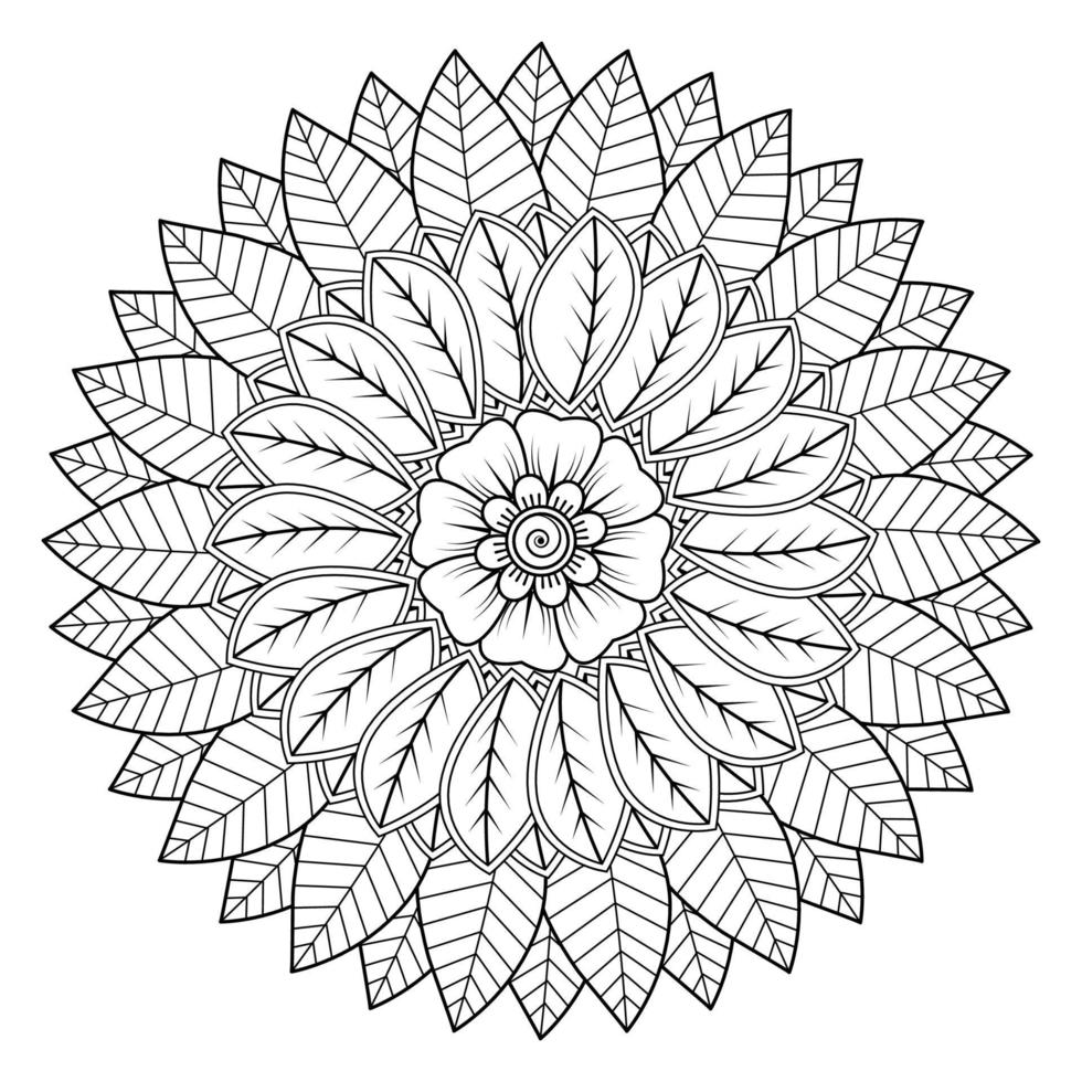 motivo circolare a forma di mandala per henné, mehndi, tatuaggio, decorazione. ornamento decorativo in stile etnico orientale. pagina del libro da colorare. vettore