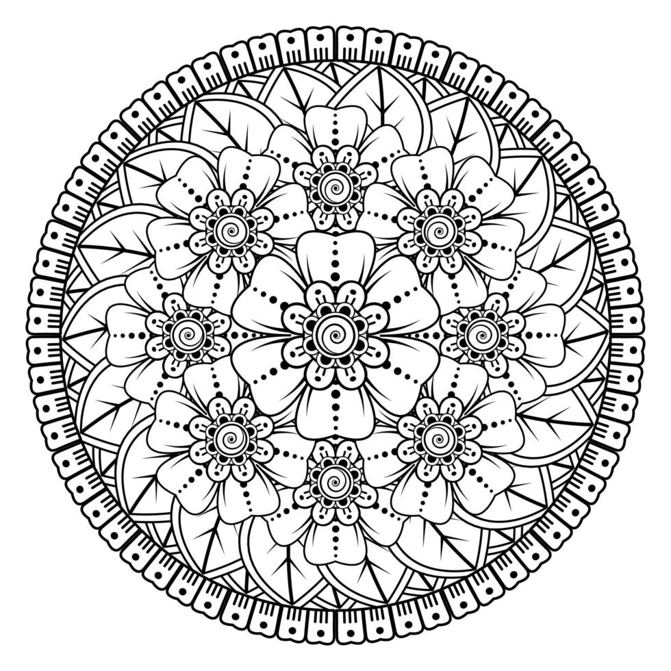 motivo circolare a forma di mandala per henné, mehndi, tatuaggio, decorazione. ornamento decorativo in stile etnico orientale. pagina del libro da colorare. vettore