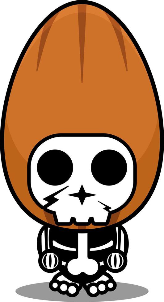personaggio dei cartoni animati personaggio mascotte costume teschio umano spezia mandorla carino vettore