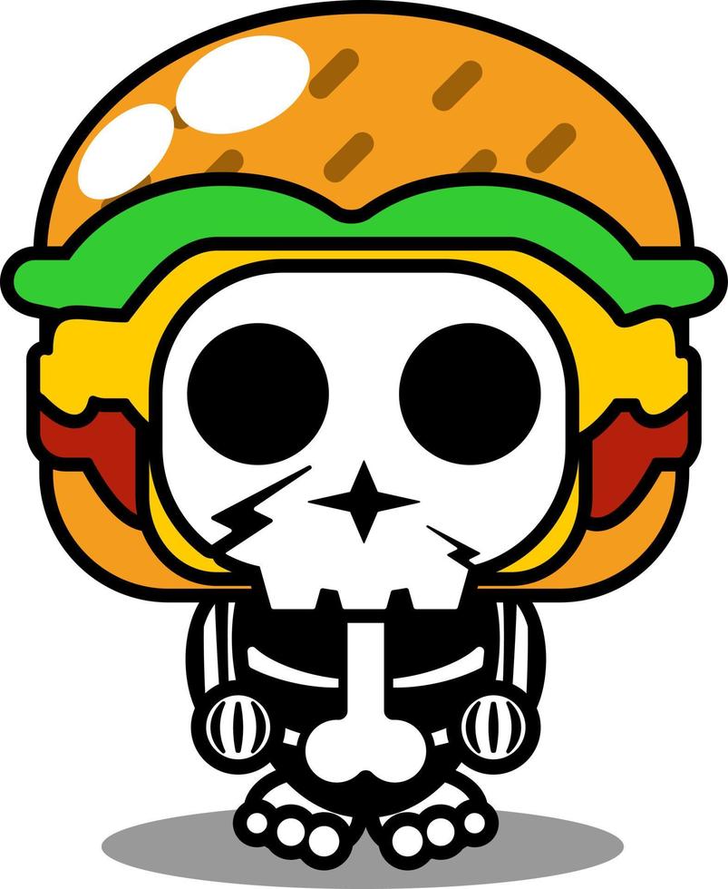 vettore cartone animato personaggio mascotte costume cranio umano cibo carino hamburger