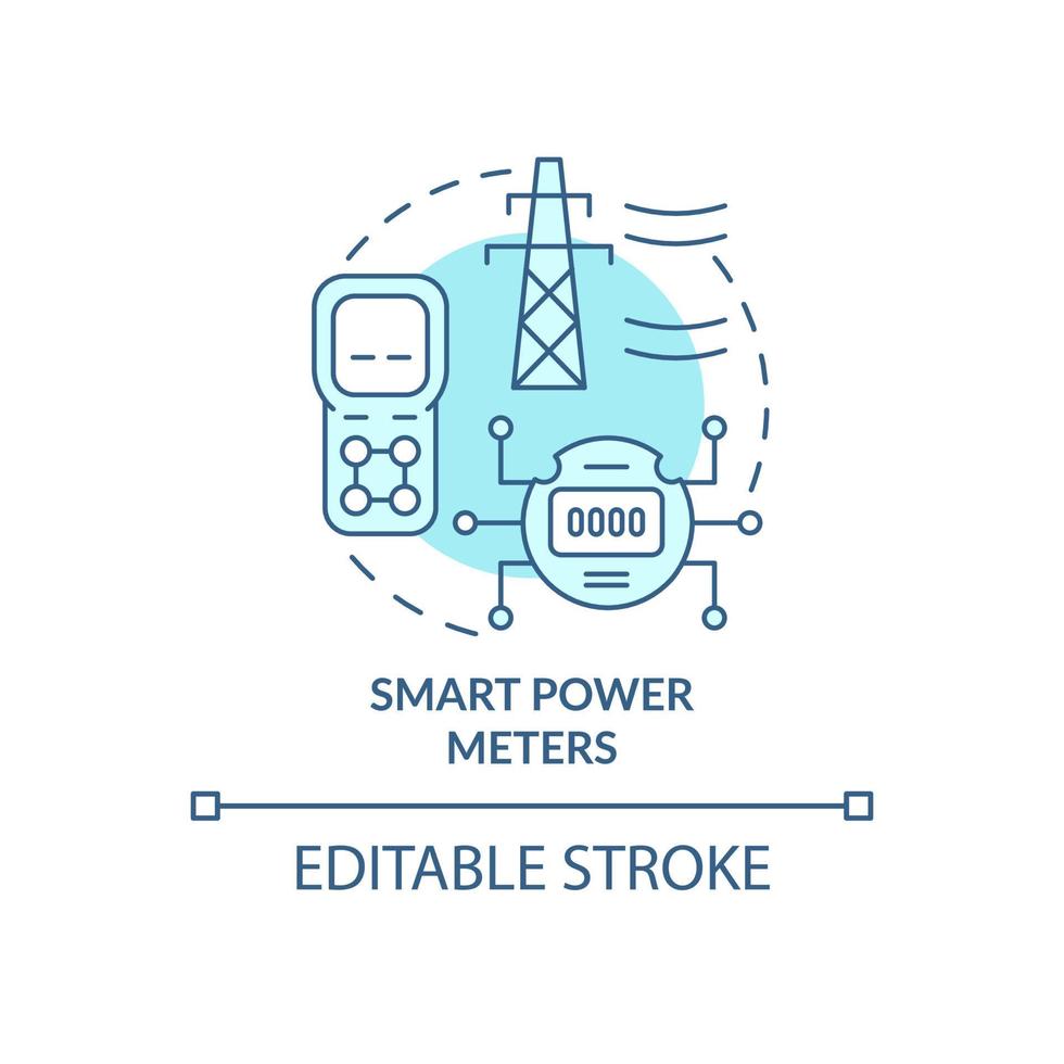 icona del concetto turchese dei contatori di potenza intelligenti. illustrazione della linea sottile dell'idea astratta del sistema di griglia intelligente. disegno di contorno isolato. tratto modificabile. roboto-medium, una miriade di caratteri pro-grassetto utilizzati vettore
