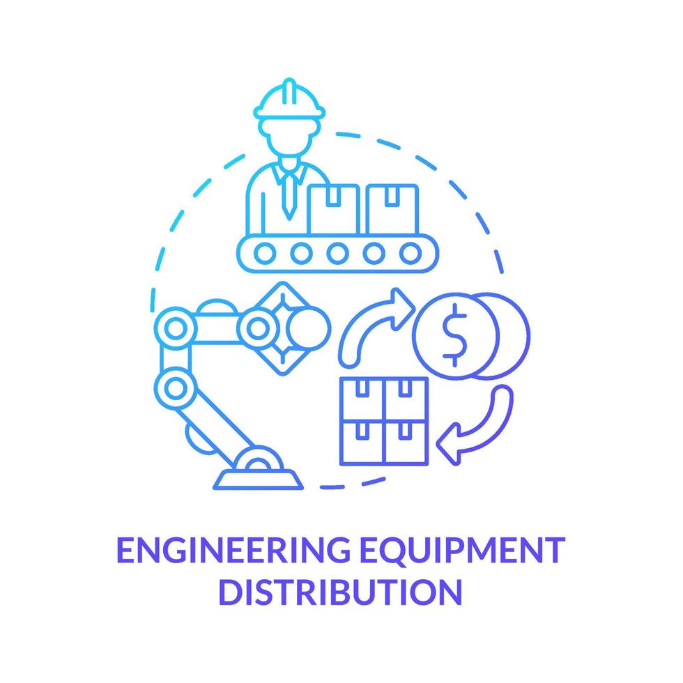 icona del concetto di gradiente blu di distribuzione delle apparecchiature di ingegneria vettore