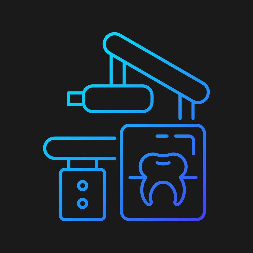 icona vettore gradiente apparecchiature radiografiche dentali per tema scuro. cattura la bocca del paziente in un'unica immagine. procedura radiografica. simbolo del colore della linea sottile. pittogramma in stile moderno. disegno di contorno isolato vettoriale