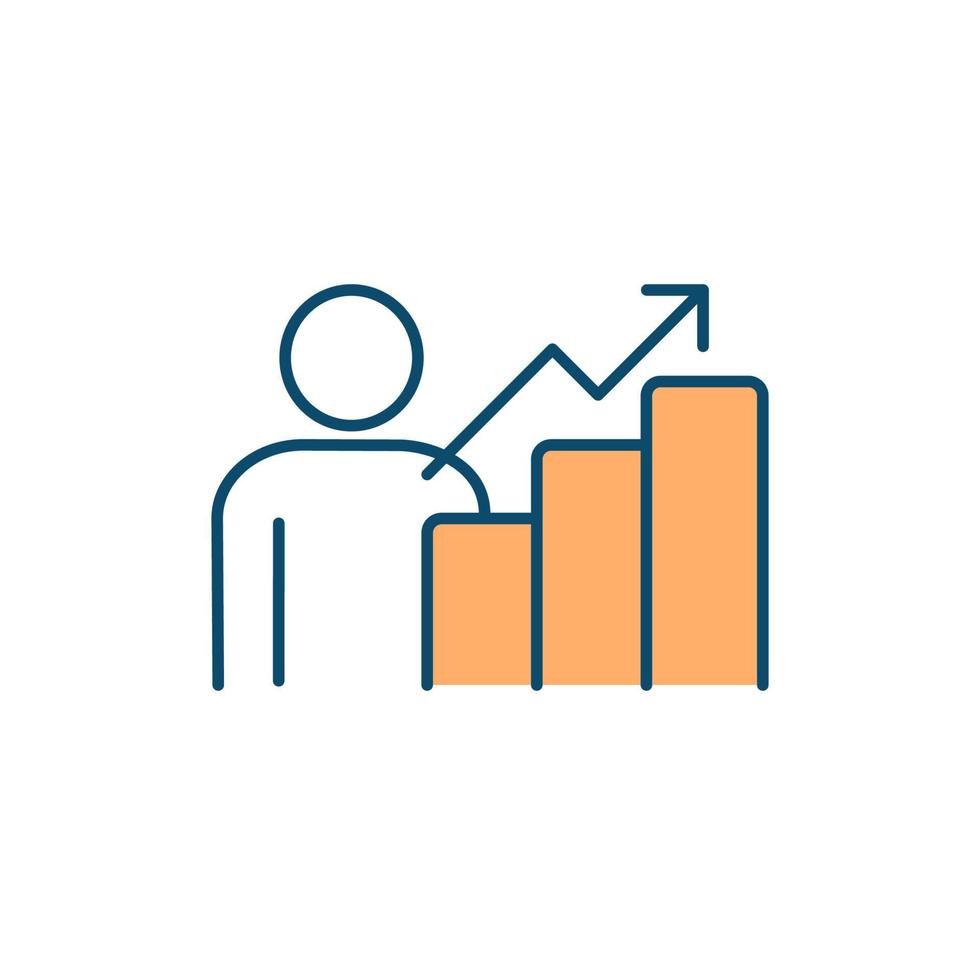 icona colore rgb carriera in avanzamento. raggiungere nuovi traguardi. capacità di sviluppo personale. aumentando la produttività. raggiungere nuove vette. illustrazione vettoriale isolata. semplice disegno a tratteggio pieno