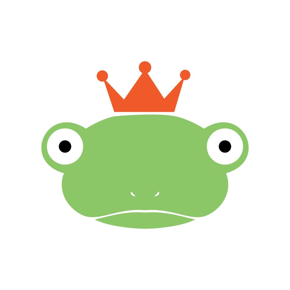 simpatici anfibi di rana testa con disegno del logo dell'icona del re della corona vettore