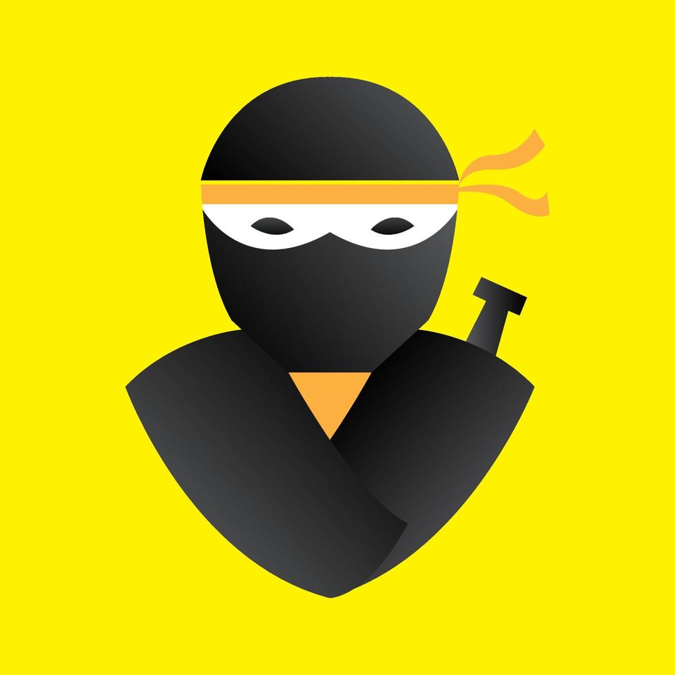 astratta testa ninja nera con maschera semplice logo design icona vettore simbolo illustrazione