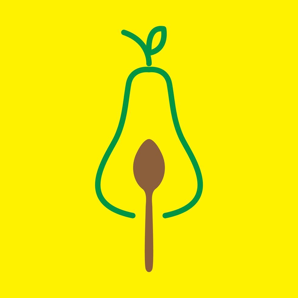linee frutta avocado con cucchiaio logo design icona vettore simbolo illustrazione