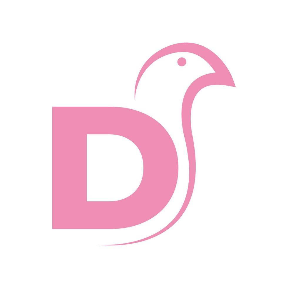 lettera d o iniziale d con disegno del logo di colombe o piccione vettore