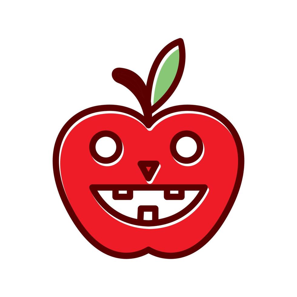 cartone animato mela con faccia felice logo rosso disegno vettoriale icona simbolo illustrazione