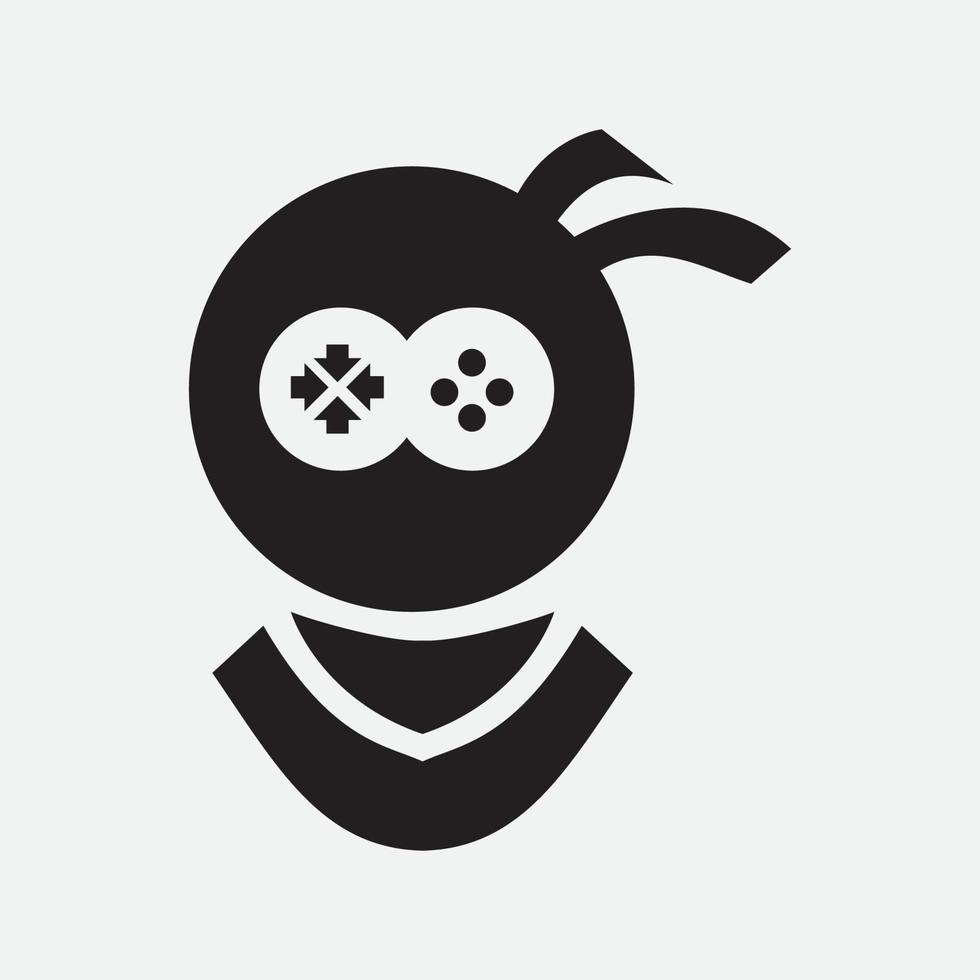 design del logo del gioco head ninja e joystick vettore