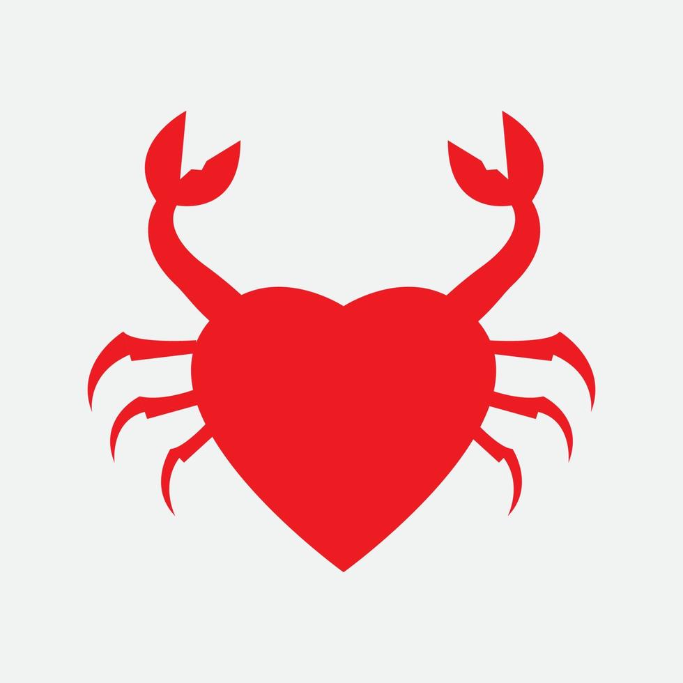 design del logo rosso amore e granchio vettore