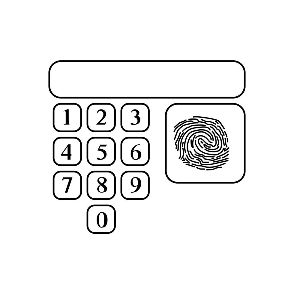 serratura a combinazione e impronta digitale, illustrazione del sistema di sicurezza o codice di accesso vettore