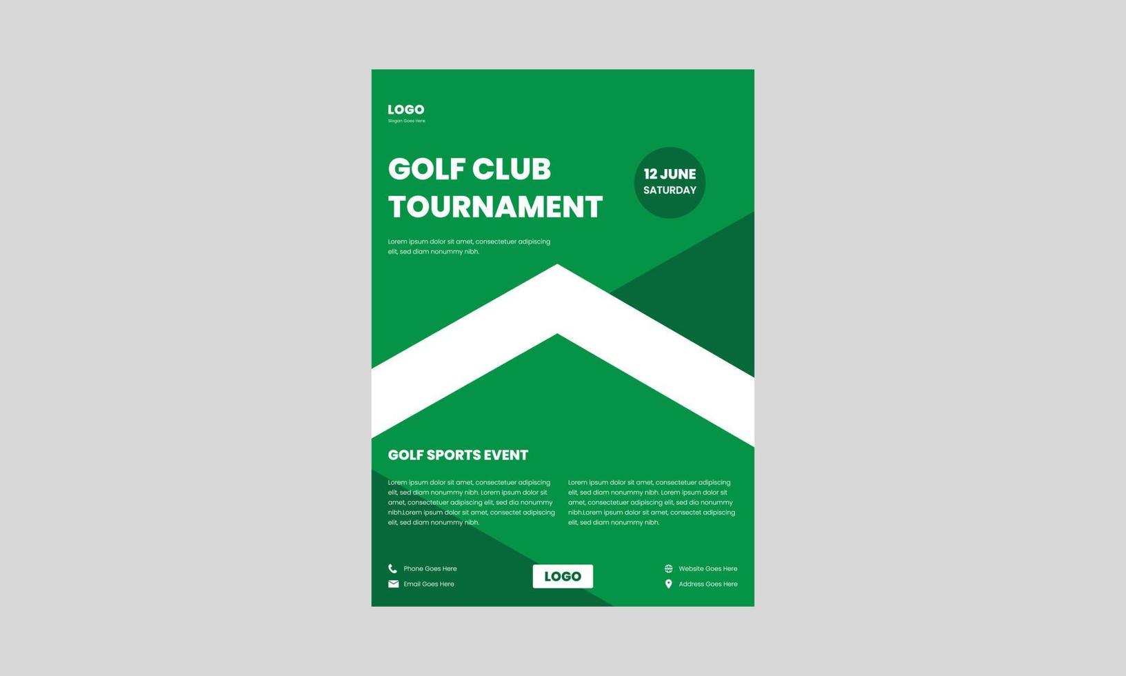 modello di volantino del torneo di golf. design volantino per eventi sportivi di golf in colore verde. vettore