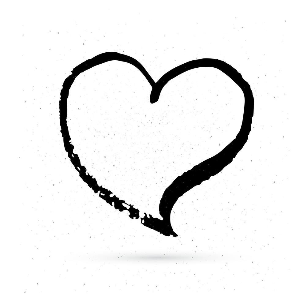 cuore annegare a mano su sfondo bianco. forma grunge di cuore. pennellata nera strutturata. segno di San Valentino. simbolo d'amore. facile da modificare elemento vettoriale del design.
