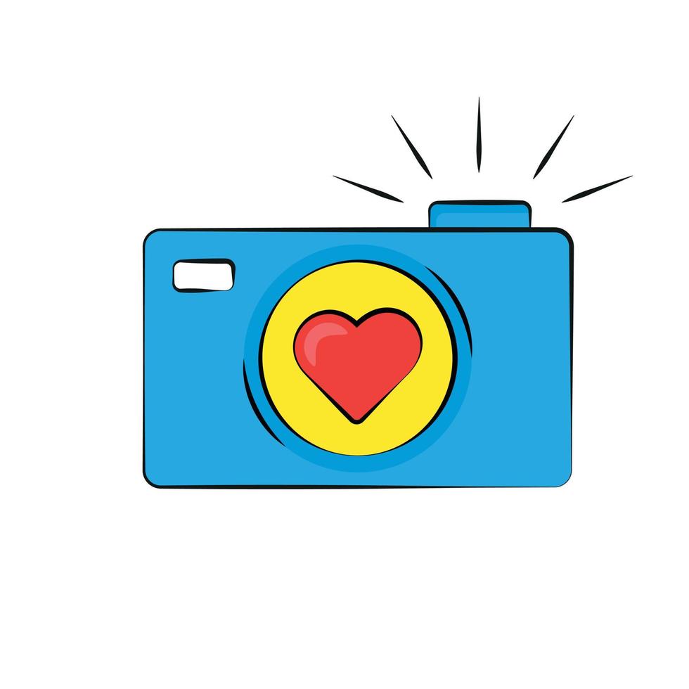 fotocamera adesiva con cuore in stile groove vettore