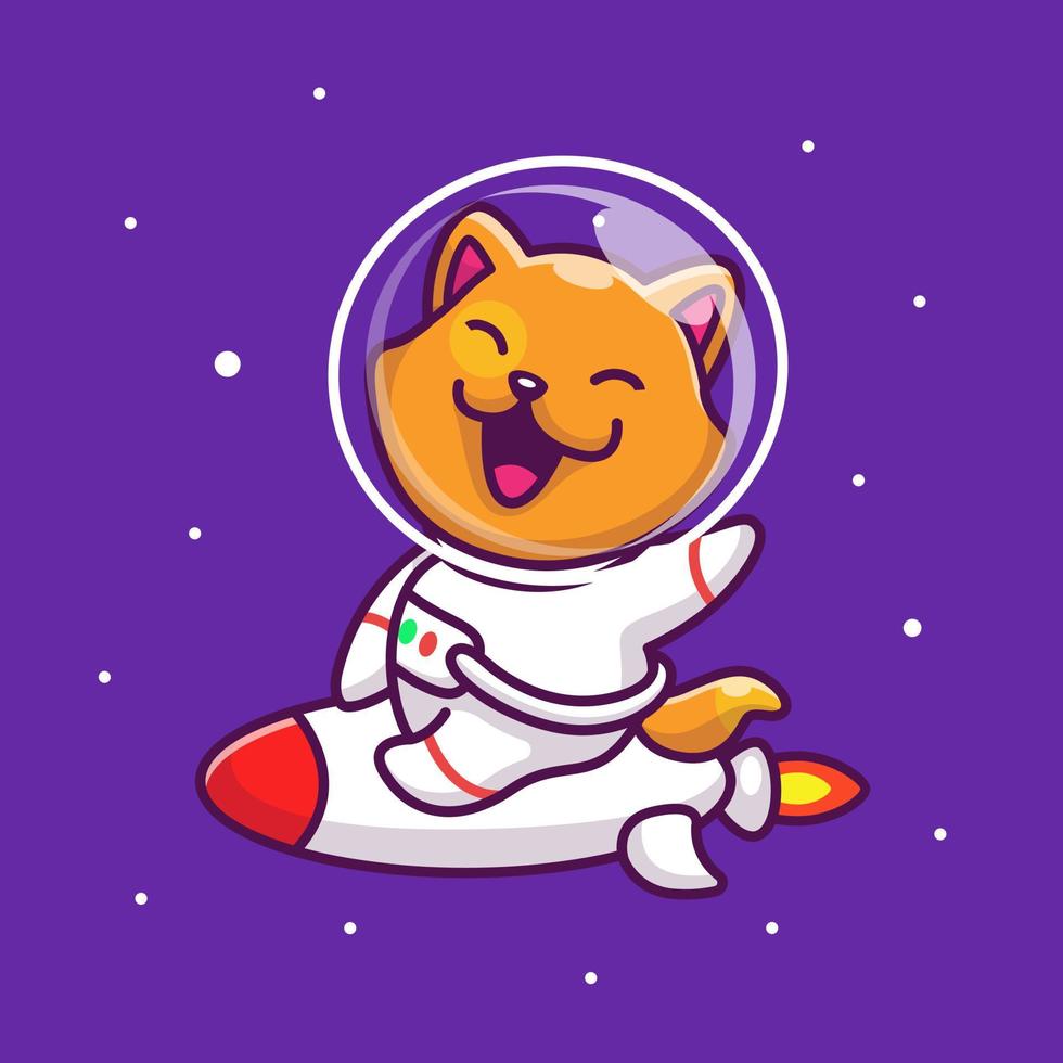 simpatico gatto astronauta seduto sul pianeta con l'illustrazione dell'icona di vettore del fumetto di pesce. concetto di icona di tecnologia animale isolato vettore premium. stile cartone animato piatto.