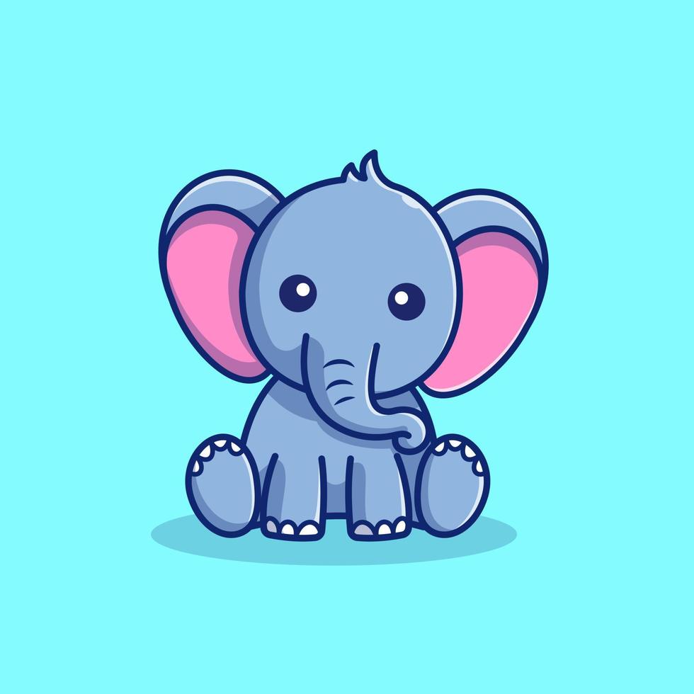 illustrazione dell'icona di vettore del fumetto sveglio dell'elefante seduto. concetto di icona della natura animale isolato vettore premium. stile cartone animato piatto.