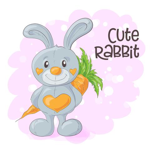Illustrazione del coniglietto simpatico cartone animato con una carota. Vettore
