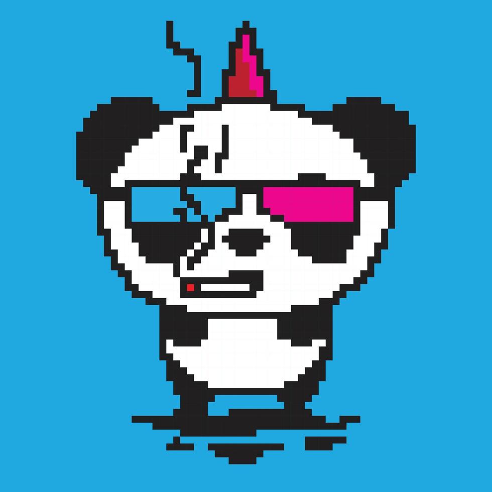 panda pixel art che fuma vettore