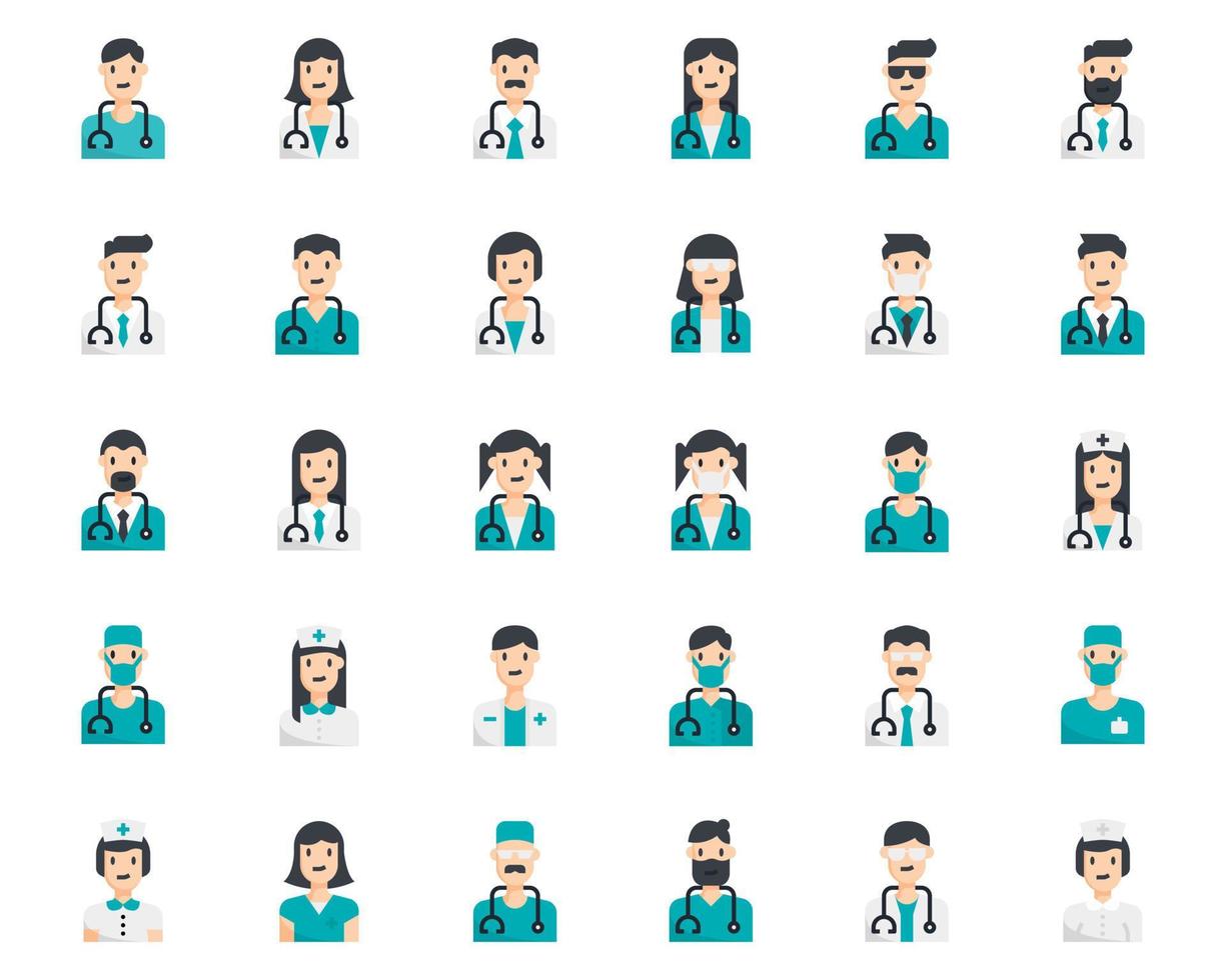 avatar medico persone icone linea colore vettore, medico, stetoscopio, infermiere vettore