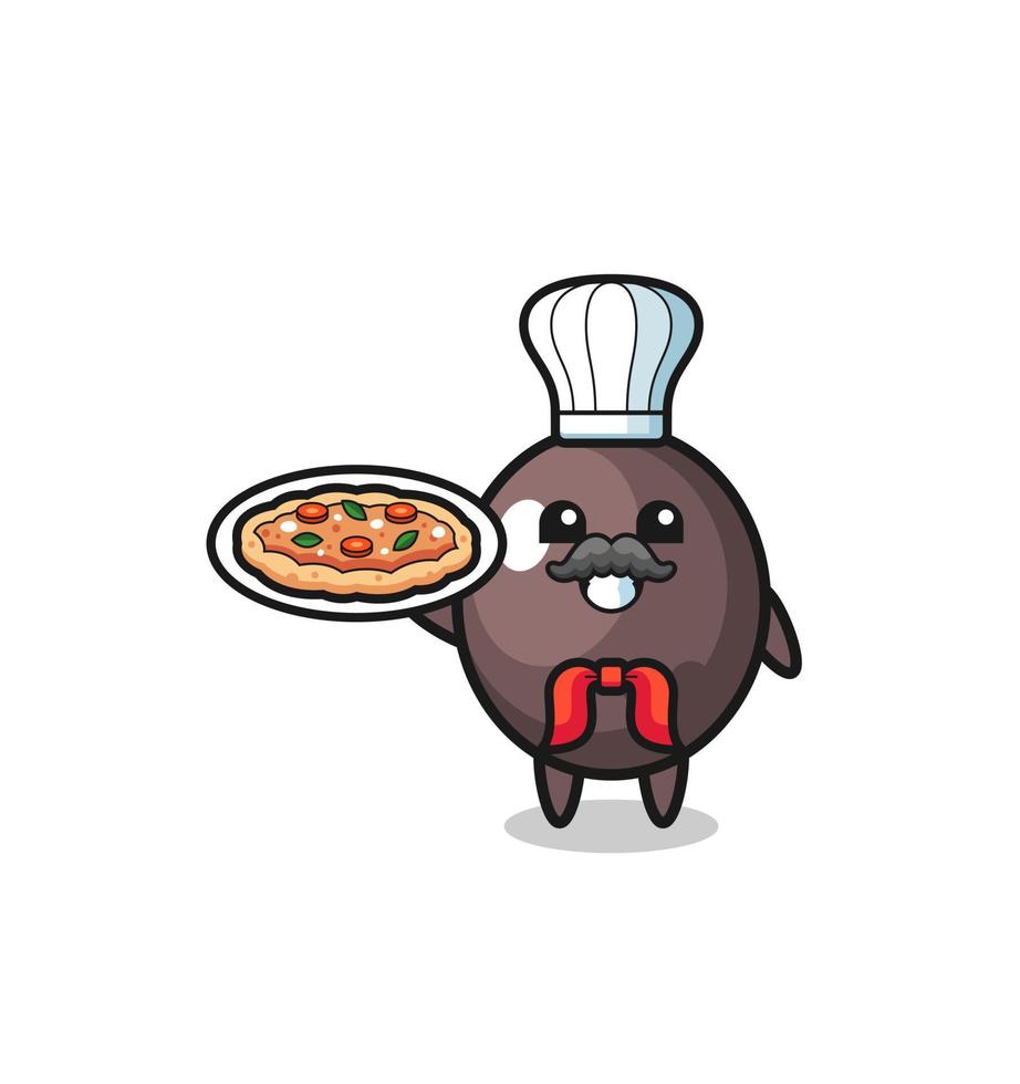 personaggio di oliva nera come mascotte dello chef italiano vettore