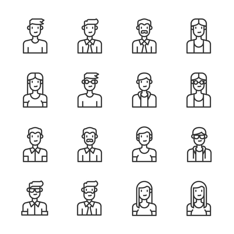 avatar persone icone linea vettoriale, uomo, donna, ragazzo, anziano vettore