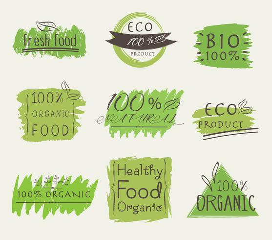 Set di banner prodotto ECO, naturale, vegano, biologico, fresco, cibo sano. Illustrazione vettoriale