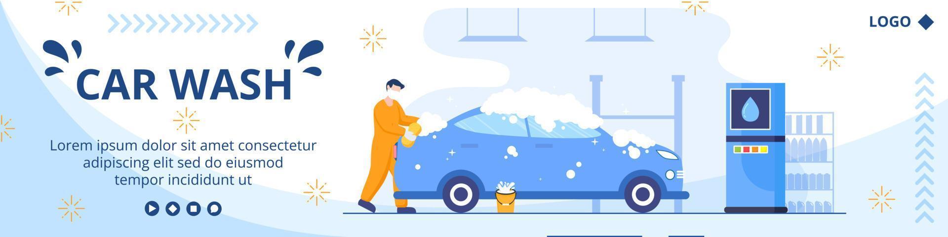 illustrazione di design piatto modello di banner di servizio di lavaggio auto modificabile di sfondo quadrato adatto per social media o annunci web su Internet vettore