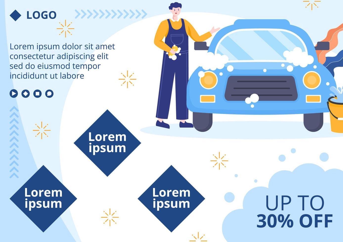 illustrazione di design piatto modello di brochure del servizio di lavaggio auto modificabile di sfondo quadrato adatto per social media o annunci web su Internet vettore