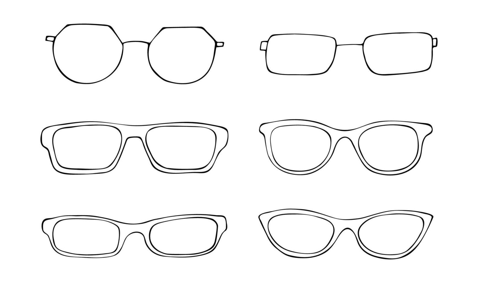 set di icone per occhiali da vista moda schizzo nero vettore