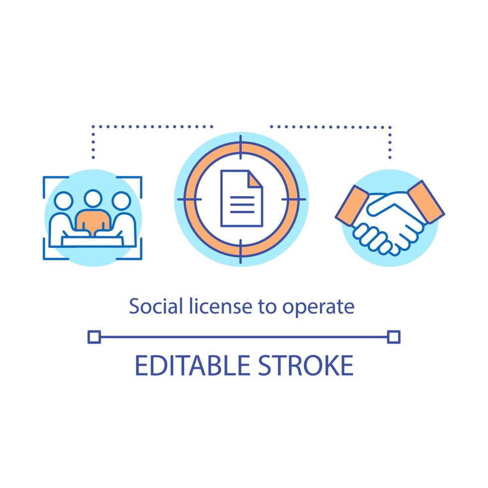 licenza sociale per operare icona del concetto. illustrazione di linea sottile slo idea. responsabilità aziendale, responsabilità. accordo, affare, negoziazione... disegno di contorno isolato vettoriale. tratto modificabile vettore